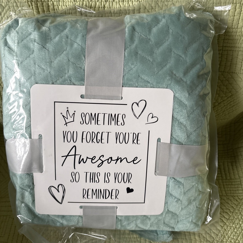 Cozy Light Aqua "You're Awesome" Inspirational Plush Throw Blanket Sealed